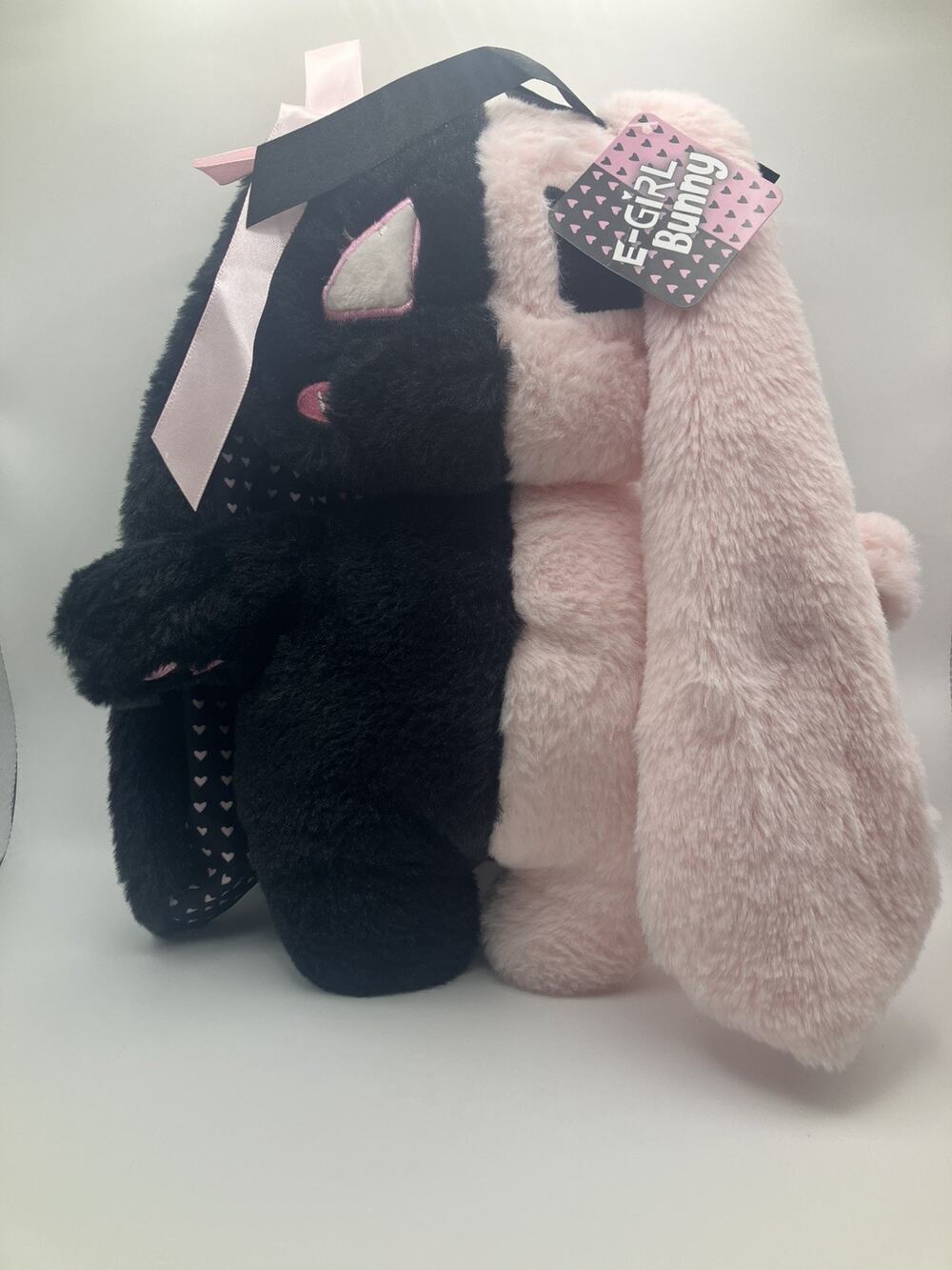 E-Girl Bunny Plush, Anime Goth Rabbit Stuffed Animal Pink/Black whimsygoth